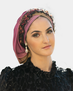 The Devorah Crown | Luxury Handmade Turban Crown Head Covering with Attachable Snap-on Trim (no wrapping required)