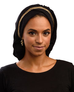 The Devorah Crown | Luxury Handmade Turban Crown Head Covering with Attachable Snap-on Trim (no wrapping required)