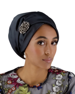 The Malka Crown | Luxury Handmade Turban Crown Head Covering with Attachable Magnetic Accessory (no wrapping required)